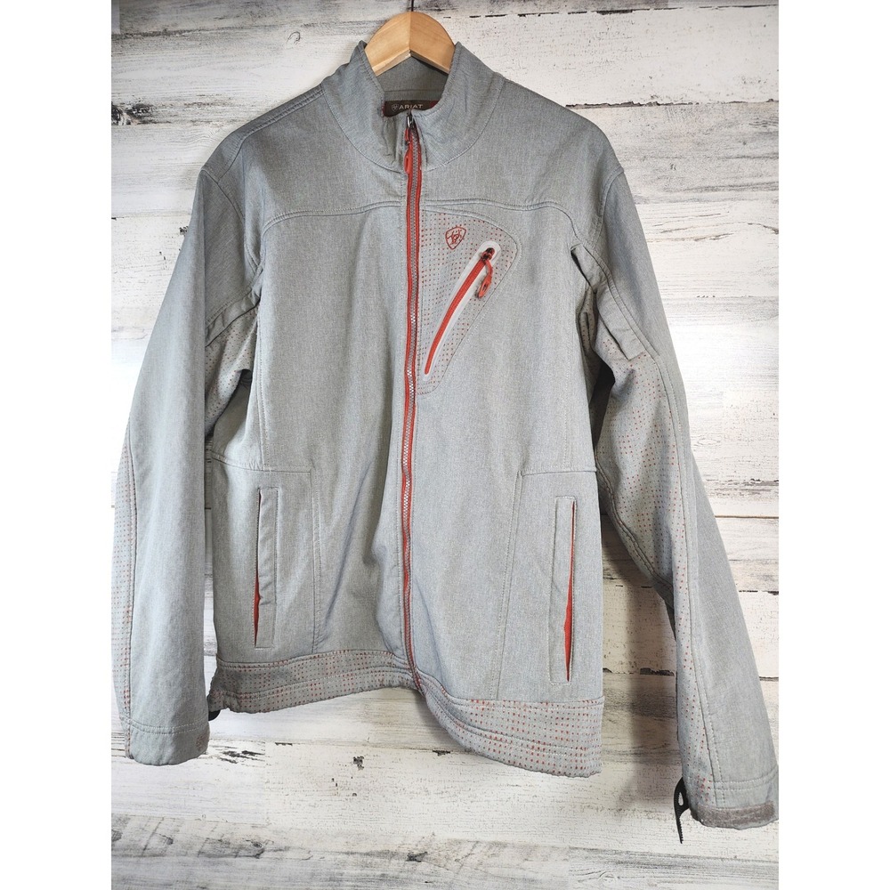 Ariat‎ Softshell Jacket Mens Medium Gray Red Zip Up Performance Western